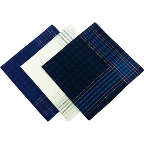 3pcs Mens Vintage Plaid Handkerchiefs Cotton Square Gift Set 43x43cm