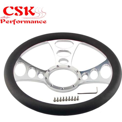 14" 9-Bolt Billet Chrome Retro Style Steering Wheel & Half Wrap Black Leather