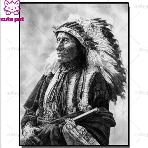 Diamond Painting black white Indian man full Rhinestone 5D DIY Diamond Embroidery,Cross Stitch,diamond Mosaic Sale hobby art