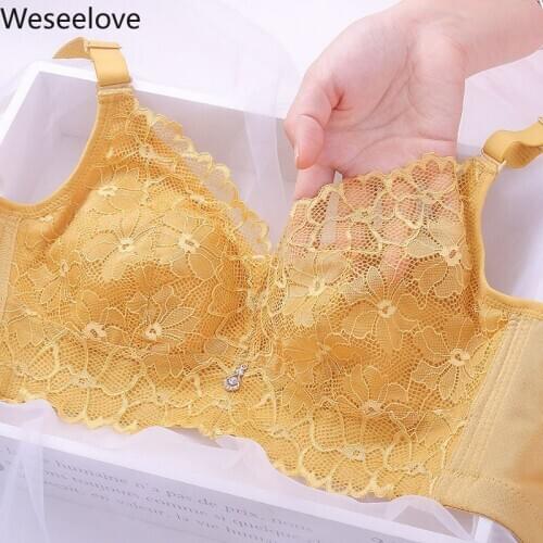 Weseelove Latex Underwear Women Push Up Non-Steel Ring Thin Style Extra Large Bra Breathable Adjustable Bra Summer Bralette B34