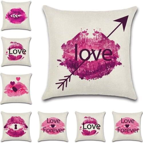 Rose lips love forever words printed cushion cover pillowcase decoration for sweet home house sofa chair kids bedroom gift