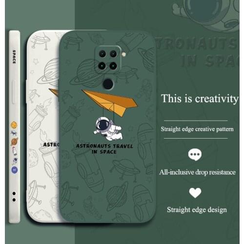 Crescent Astronaut Square Case For Xiaomi Redmi Note 10 10S 9T 9 8 7 Pro MAX Redmi 9 9A 9T K40 K30 K20 Pro Soft Phone Cover Case