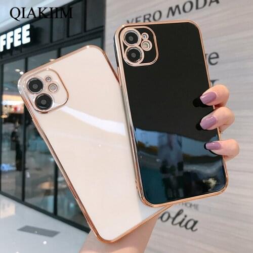 Square Frame Plating Case For iPhone 12 Mini 11 Pro Max XS XR X 8 7 Plus Cover Smooth Bling Gold Plated Silicone Soft Slim Cover