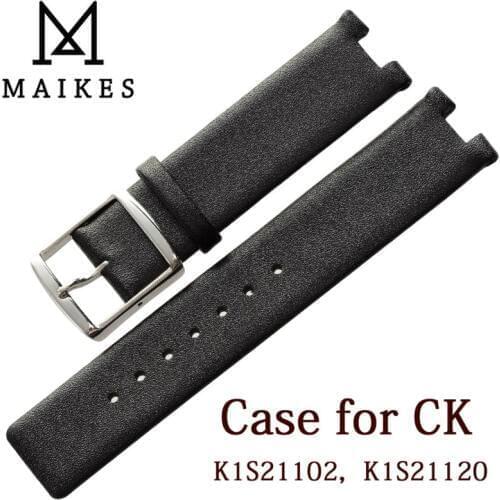 MAIKES Good Quality Black Genuine Leather Watchbands Pin Buckle Watch Strap Band For CK Calvin Klein K1S21102 K1S21120