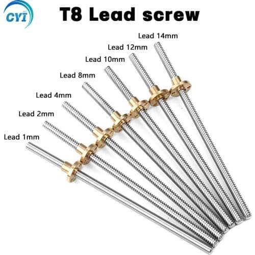 3D Printers Parts T8 Lead Screw 100mm 150mm 250mm 300mm 330mm 350mm lead screw 8mm Trapezoidal Screws Copper Nuts Leadscrew Part