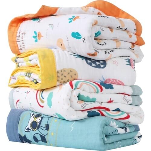 Baby Muslin Bath Towels, Super Soft Cotton Receiving Blanket for Babys Delicate Skin 6 Layers Gauze Combed Cotton 105*105cm