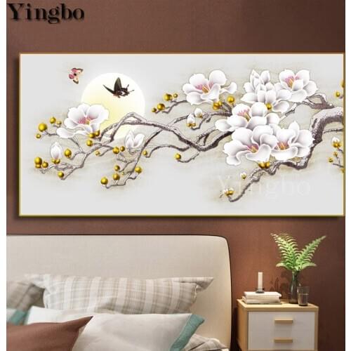 DIY Diamond Embroidery Magnolia Flowers Cross Stitch Large diy 5D Diamond Painting Rhinestone diamond Mosaic Sale Chinese style