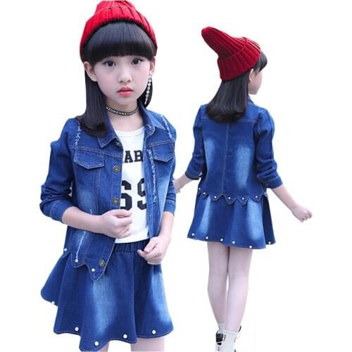 Girl Clothes Denim Jacket + Skirt 2pcs Clothing For Girls Fashion Baby Girl Spring Autumn Clothes Girls Suit For 4 6 8 10 12 14Y