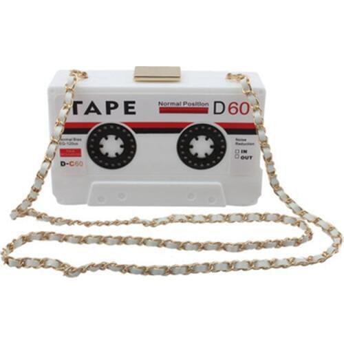 European and American fashion acrylic tape type dinner hand bag single shoulder diagonal ladies bag personality retro radio bag