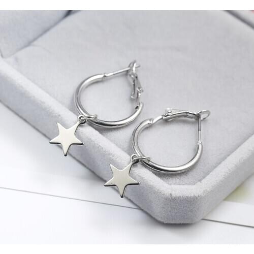 European Metal Star Hoop Earrings Silver Color Mini Earrings For Women Korea Loop Earrings Jewelry E371