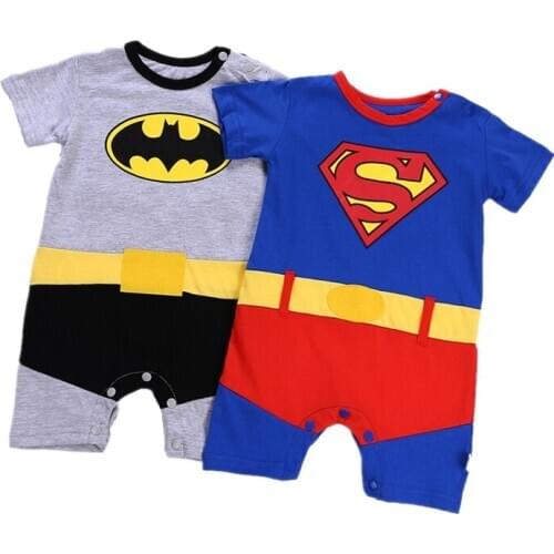 Pure Cotton Infant Boy Super Hero Costume Dropshipping Baby Clothes Rompers Short Sleeved Jumpsuit Cape Clothing