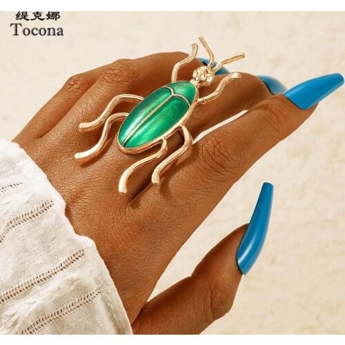 Tocona Personality Insect Gold Joint Ring for Women Men New Edgy Alloy Metal Single Ring Jewelry Accessories кольца 18498
