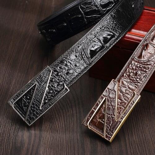 Fashion Thailand Siamese Crocodiles Belly Leather Men Belts Z Letter Buckle Luxury Top Quality