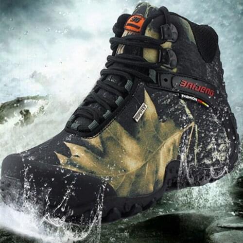 Men tactical camouflage waterproof canvas hiking boot male Anti-skid Wear resistant fishing zapato climbing plus size high shoes