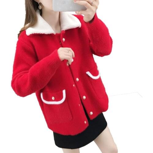 Mink fleece sweater coat womans cardigan 2020 spring autumn jacket Female net infrared knitted jackets womens loose lazy style