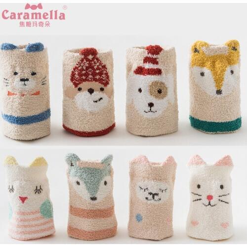 4pairs/part High Quality Half Velvet Winter Soft Thick Socks Ear Fox Cat Yarn Floor Socks Womens Socks Christmas 11160-11167