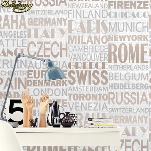 Beibehang papel de parede 3D Brown / Gray / Pink / Beige / White Flock Words Textured Letters wallpaper Embossed wall covering