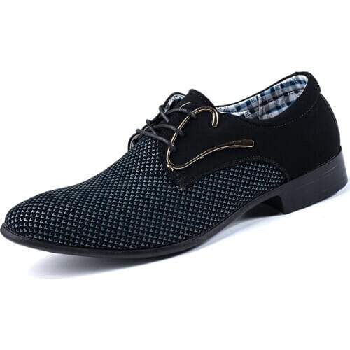 Mens Genuine Leather Pointed Shoes Mens Business Dress Plaid Black Mens Wedding Office Mens Shoes 2019 Dance Shoes