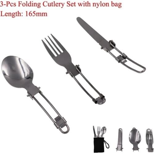 Utensil Picnic stainless steel fold knife camp set combo long cookware spoon Spork fork backpack cutlery tableware flatware