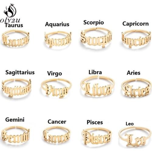 Simple Zodiac Sign Star Finger Rings for Women Fashion Constellation Jewelry Anel Adjustable Ring Birthday Girls Gifts