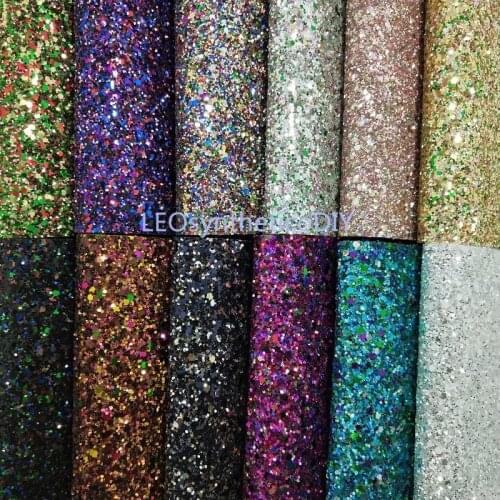 1PC 21X29CM Stretch Backing Iridescent Chunky Glitter Leather For Making Bows Accessories LEOsyntheticoDIY T125