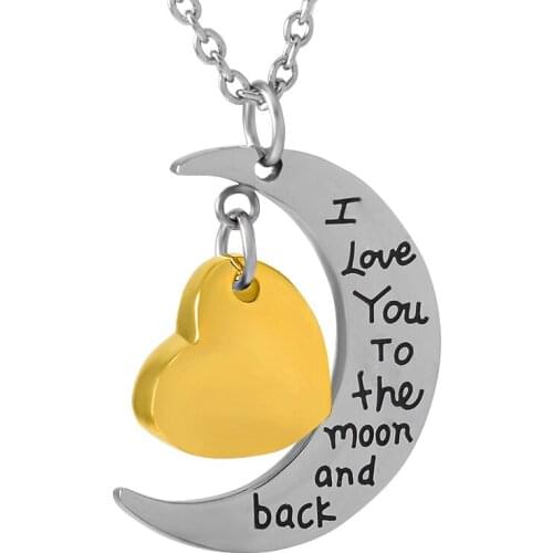 Print I Love You To The Moon And Back Keepsake with Gold Small Heart Urn,Stainless Steel Cremation Pendant &Necklace for Ashes