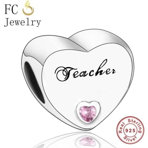FC Jewelry Fit Original Brand Charm Bracelet 100% 925 Silver Teacher Pink Zircon Stone Bead For Making School Berloque 2020