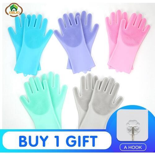 MSJO Silicone Gloves Dishwashing Hand Rukavice Garden Household Kitchen Cleaning Washing Dishes Silicone Scrubbing Gloves