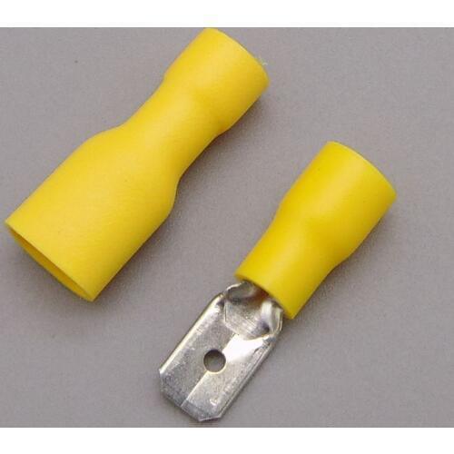 Connector Yellow Fully Insulated Spade Electrical Crimp Connectors- Mixed Male & Female 24A