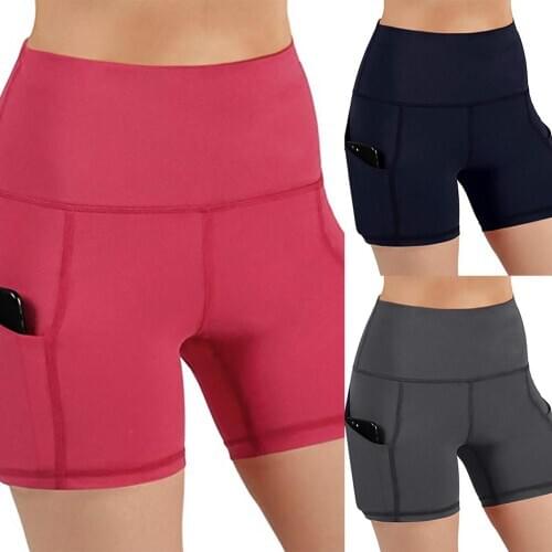 Sports Women High Waist Yoga Shorts Gym Running Skinny Short Pants with Pocket Leggings For Ladies Gym Sport Shorts