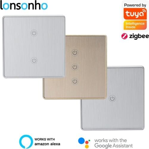 Lonsonho Tuya Zigbee Smart Switch EU 220V Wireless Control Wall Touch Light Switch Metal Frame Compatible Alexa Google Home