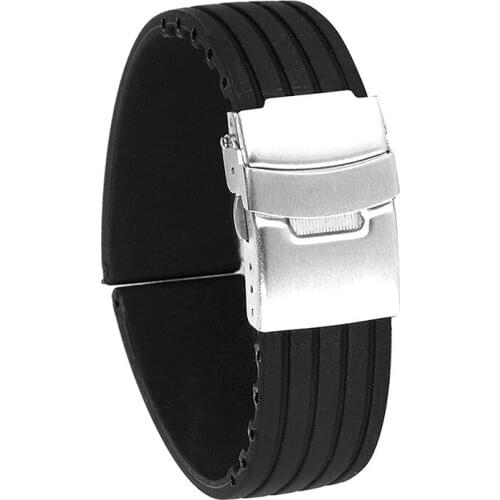 Waterproof Stripe Pattern Silicone Watch Band Strap (Black)