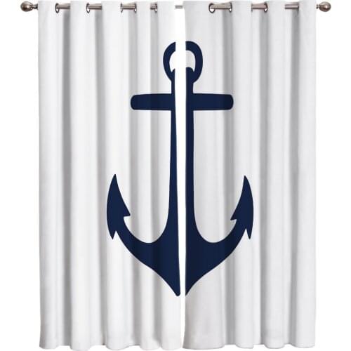Anchor Blue White Room Curtains Large Window Living Room Bathroom Kitchen Bedroom Floral Curtain Panels With Grommets Window