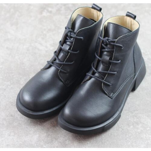 Ankle Boot Lace up Women Genuine Leather Ladies Ankle Boots Woman Ankle Boot Flat Outdoor Anti-slip Ladies Booties Mujer