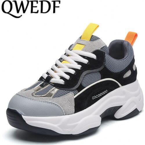 2019 women sneakers Fashion Whiter Platform Ladies Chunky Causal Shoes Woman Leather Sneakers Shoes Chaussure Femme X10-81