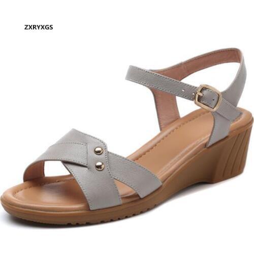 2020 New Summer Women Sandals Genuine Leather Sandals Simple Comfortable Wedge Sandals Large Size Sandals Fashion Women Shoes