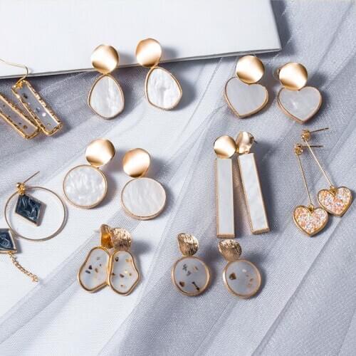 ZWC Korean Statement Long Earrings For Woman Fashion Vintage Geometric Metal Drop Dangle Earring 2020 Female kolczyki Jewelry