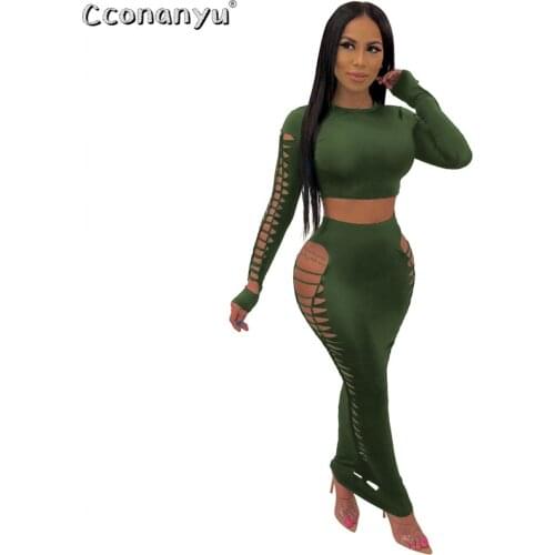 Women Hollow out Two Piece Sets 2019 Autumn Long Sleeve set top pants suit two piece set temperament tracksuit outfit