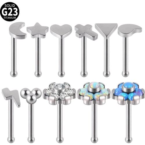 1PC G23 Titanium Opal Nose Bone Ring Cz Gem Straight Nose Stud Lightning Ear Lobe Piercing Tragus Earrings Piercing Body Jewelry