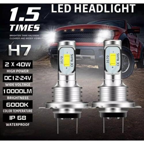 2PCS H7 Car Headlight Bulbs LED Lamp with CSP Chip 12000LM Auto Fog Lights 6000K