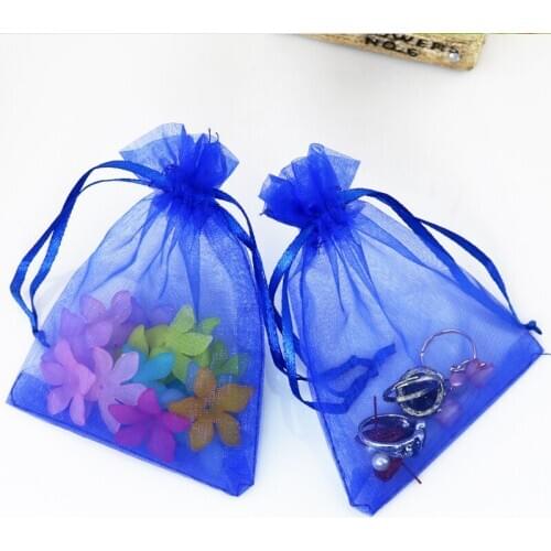 13x18cm (5.11"x7.08") Royal blue Drawstring Organza Gift Bags drawable packaging pouch bag pockets jewelry gift candy 100pcs
