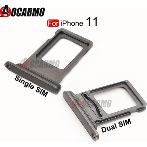 Aocarmo Dual Sim Card For iPhone 11 Single SIM Card Tray Slot Holder Adapter Socket Replacement Parts Black Purple Green Silver