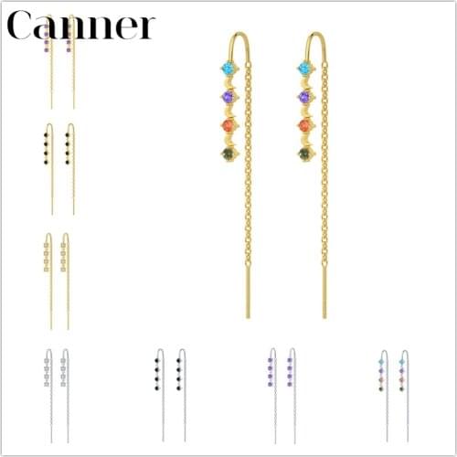 Canner Pendientes Plata 925 Earrings For Women Chain Earings Colorful CZ Earings Piercing Jewelry Mothers Day Gift 2021 Trend W5