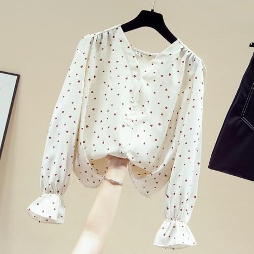Blouse Women Flare Long Sleeve V-Neck Dot Chiffon Blouse Shirt Blusa Tops Women Blusas Mujer De Moda 2021 Women Clothing D907
