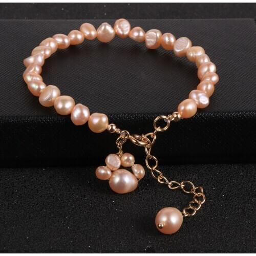 2020 New Korean Fashion Jewelry Natural Freshwater Pearl Bracelet Cute Cat Paw Charm Bracelets For Women Girls Girlfriend Gifts