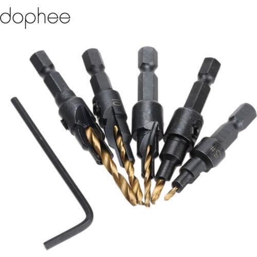 Dophee HSS Titanium Countersink Drill Set Quick Change 1/4" Hex Shank Screw #5 #6 #8 #10 #12 Woodworking Tools Wood Drilling *5