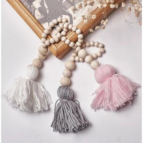 Nordic Style Wood Beads Tassel Garland Childrens Room Decorations Tent Curtain Decor Wall Hanging Ornaments Photography Props