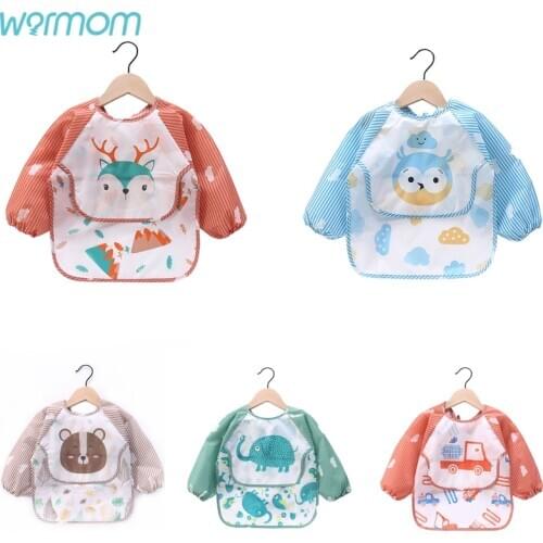 Warmom Baby Bibs EVA Waterproof Lunch Feeding Bibs Childrens Gowns And Meal Pockets Infant Gowns Reverse Dressing Bibs