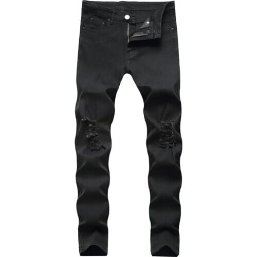 Mens jeans spring High street Hip hop ripped denim jeans men trousers fashion Solid Straight slim fit skinny jeans men