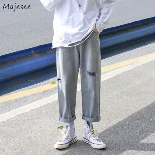 Wide-leg Hole Jeans Men Baggy Denim Straight Trousers Students Chic Spring Autumn All-match Leisure Vintage Oversize 3XL Stylish